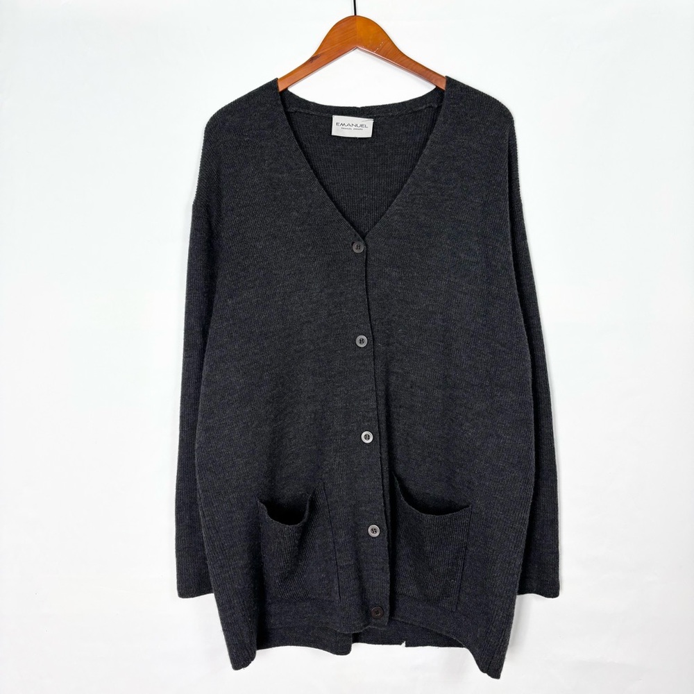 Emanuel Ungaro Wool‎ Knit Cardigan Gray Pockets V Neck Long Sleeves